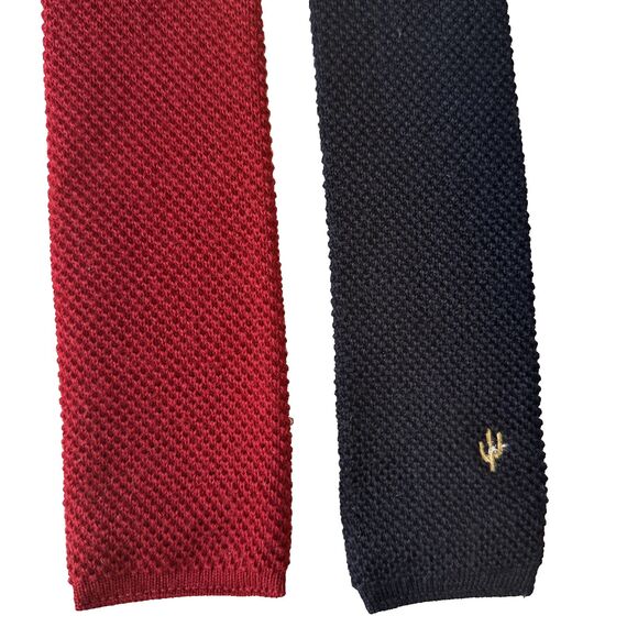 (2) Reine Schurwolle Mens Ties New Wool 2" Wide Navy Blue Red West Germany - Picture 2 of 16